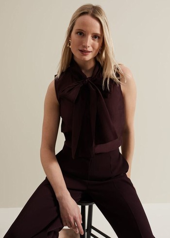 Phase Eight Saylor Sleeveless Pussybow Shirts Burgundy Australia | BQ5679480